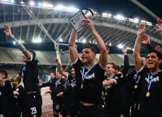 Καλαμάτα – Ηρακλής: Η απονομή του τροπαίου στη «μαύρη θύελλα» και οι έξαλλοι πανηγυρισμοί στον τελικό του Super Cup της Super League 2