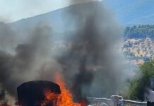 Αργολίδα: Ταξί τυλίχτηκε στις φλόγες στη μέση του δρόμου – Δείτε βίντεο και εικόνες