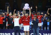 Η απονομή του Super Cup στον Ολυμπιακό: Ο Κώστας Παπανικολάου σήκωσε το τρόπαιο στο κλειστό του Περιστερίου